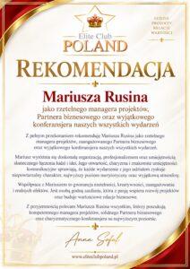 Referencje i rekomendacja dla Mariusza Rusina od Elite Club Poland